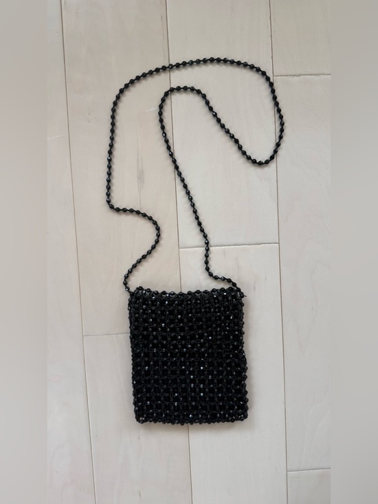 Handbags - Beaded Black Evening Crossbody Bag with Zipper